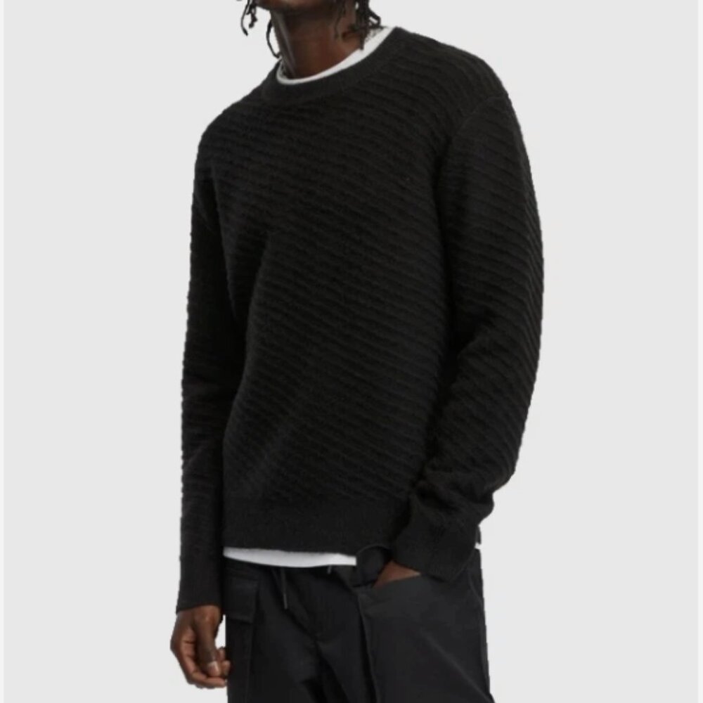 Mode of One Men's Relaxed-Fit Diagonal Texture Sweater Deep Black Size XXL